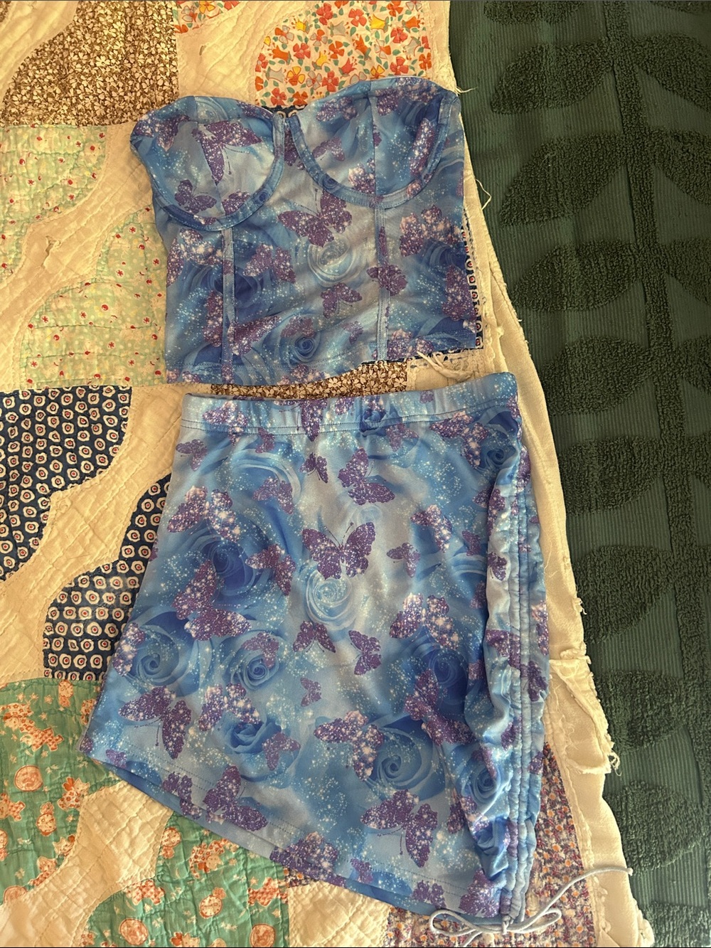 Blue Butterfly Print Mini Skirt - Women's
